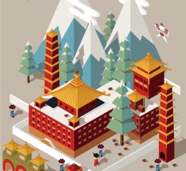 中国传统建筑立体插画