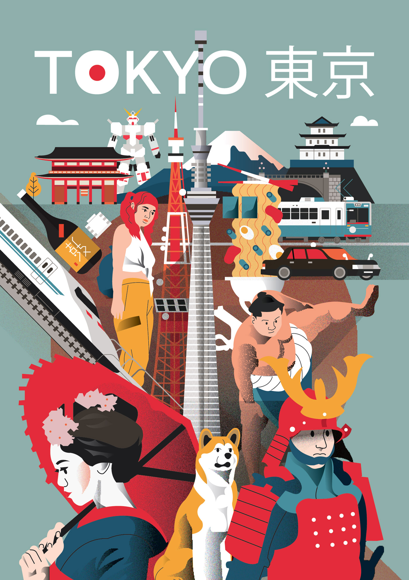 复古色彩的城市海报矢量插图