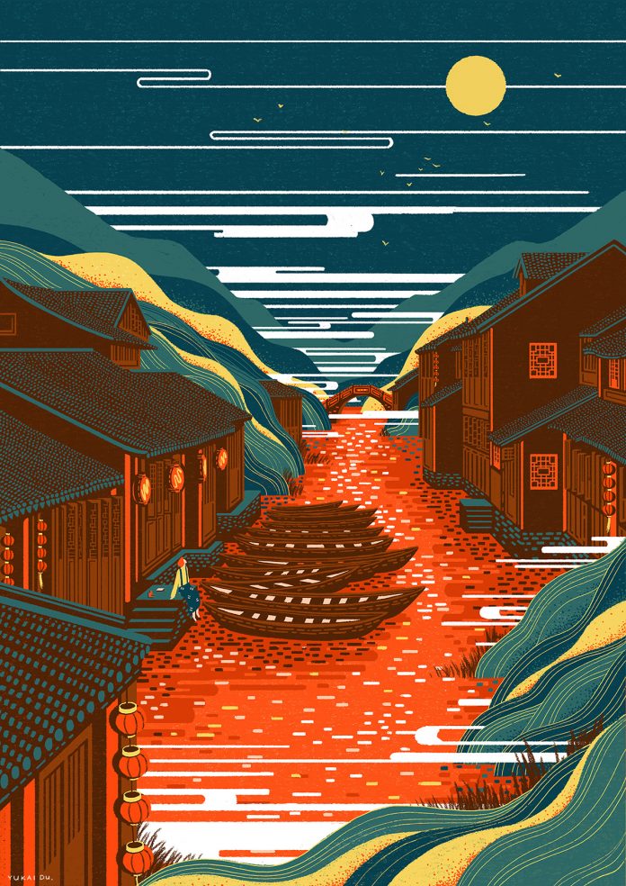 红红火火的中国古镇插画系列