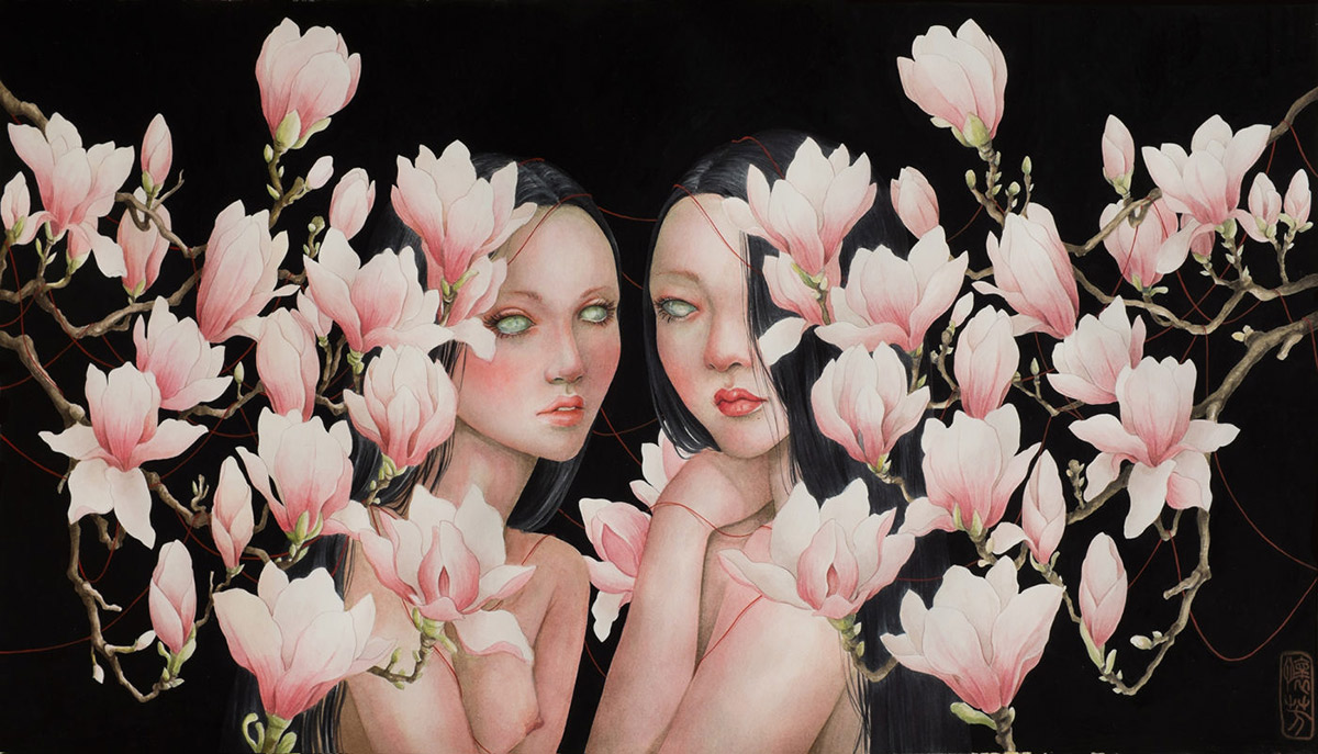 越南phuong jacquello 奇异的"女人与花"水彩画